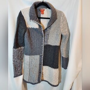 Sundance Homespun Patchwork Wool Blend Gray and Cream Long Cardigan